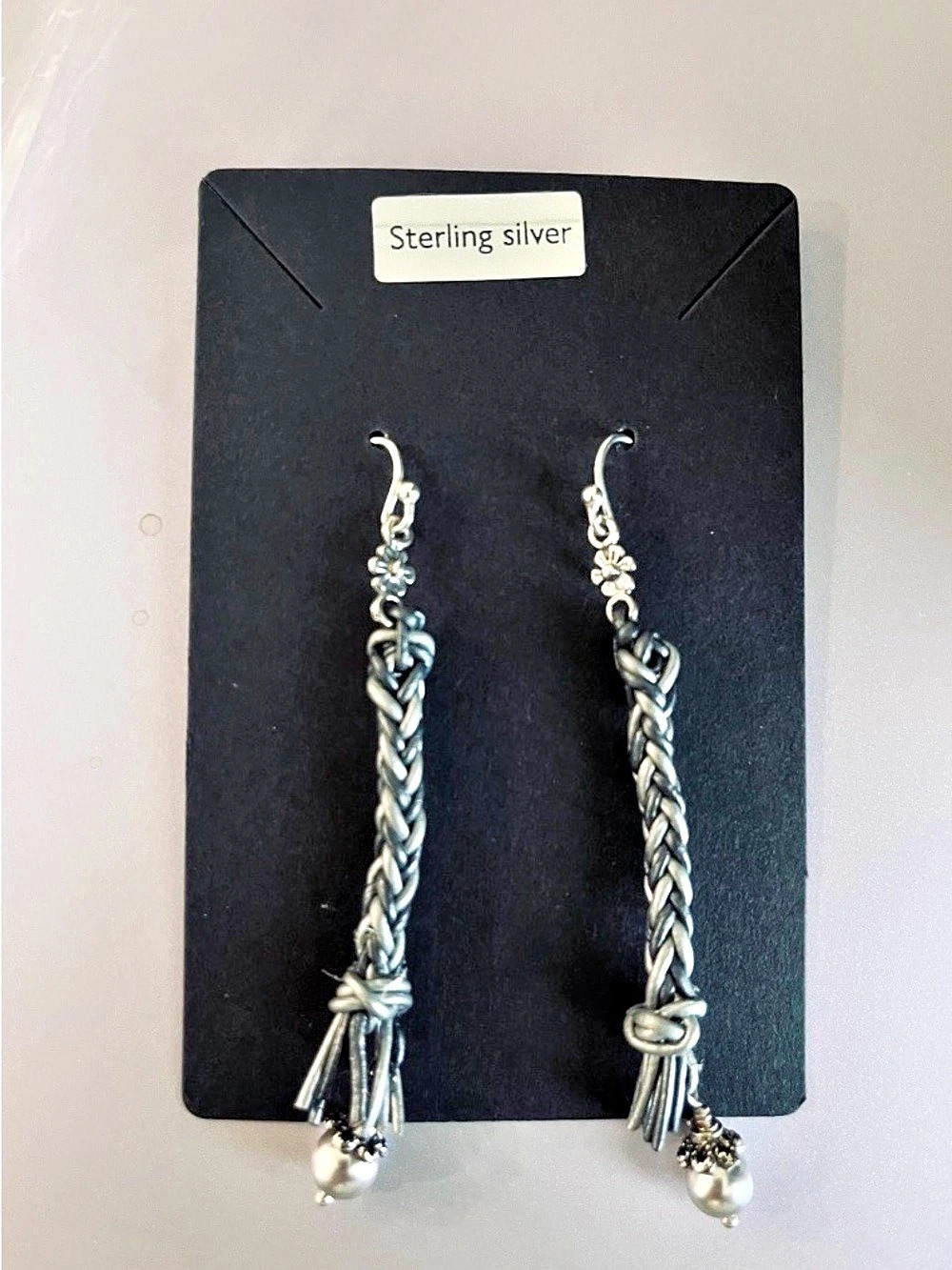 Sterling Silver & Braided Leather Dangle Earrings